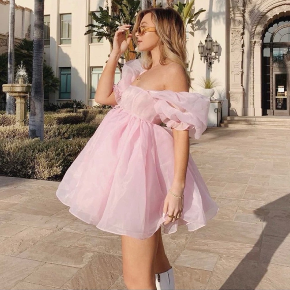 *NEW* Elegant Pink Off-Shoulder Sheer Babydoll Dress